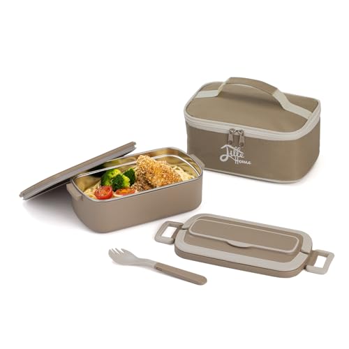 Lille Home Lancheira Bento de 1000 ml para adultos e crianças, Lancheira portátil de aço inoxidável, recipiente para almoço com lancheira e utensílios-088