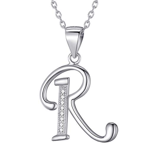 Morella Colar para mulher, com letras pendentes, prata 925, rodeadas por pedras de zircónio, para senhoras, 45 cm, cor branca