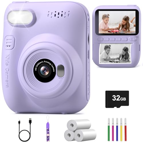 Hangrui Câmara fotos infantis instantâneas, 3,0" HD 1080P câmara fotos infantis com cartão de 32G, câmara instantânea para crianças com papel de impressão e canetas de cores, presentes brinquedo