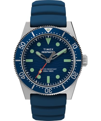 Timex Relógio analógico para homem de quartzo com correia de borracha TW2W74600, azul, Correia