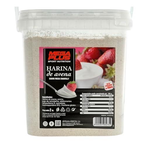 Farinha de aveia - Mega Plus 2 kg: Energia sustentada e nutrição completa para atletas com carboidratos, proteínas e vitaminas essenciais, sem açúcar adicionado, 6 sabores (morango Chantilly)
