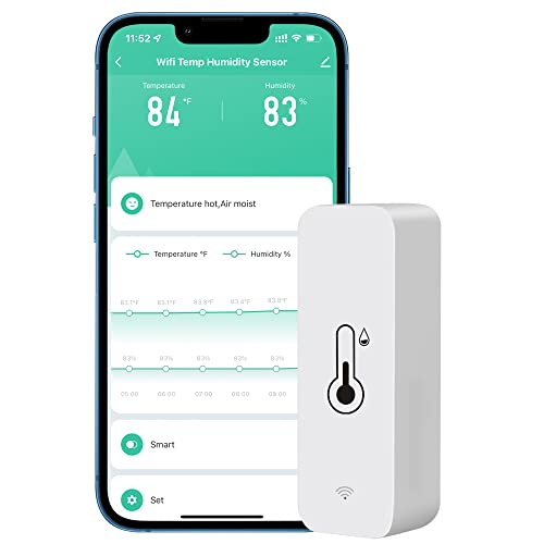 Phovolt Sensor termómetro higrómetro wifi para casa. Monitor de sensor de humidade de temperatura sem fios para interiores e exteriores com alerta de notificação de aplicação remota, funciona