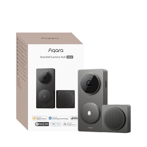 Aqara Campainha 2K com câmara Hub G410, HomeKit Secure Video, Wi-Fi 2,4 G/5 GHz, Matter Hub incorporado, sem fio/cabo, Zigbee et Thread, 4:3, suporta Apple Home, Alexa, Google, História. ome