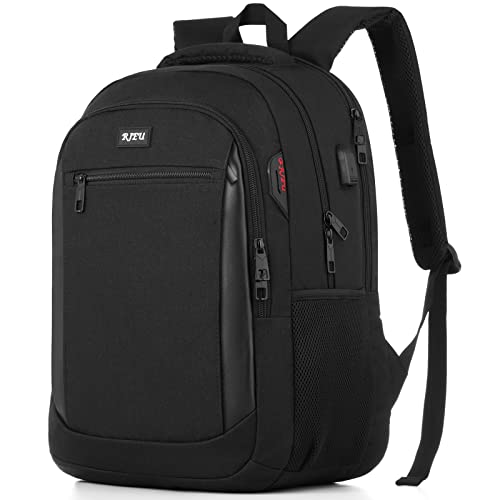 RJEU Mochila para portátil de viagem, mochila escolar com porta de carregamento USB para homens, mulheres, meninos e meninas, preto -, 39,63 cm