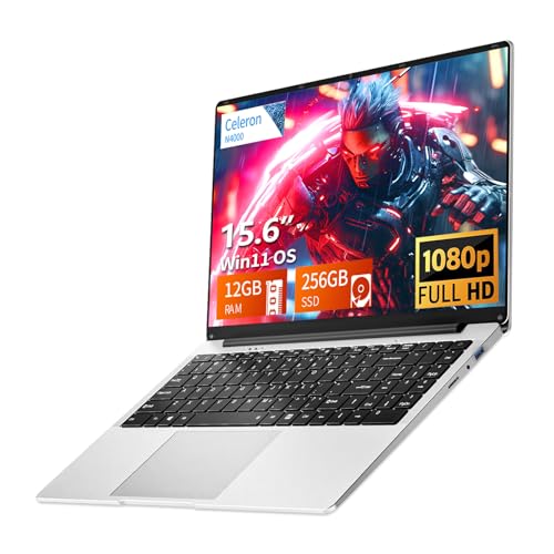 Computador portátil de 15,6 polegadas, Win 11 PC portátil 12 GB LPDDR4 256 GB SSD, computador portátil Celeron N4000 CPU, computador portátil 1920 x 1080 IPS FHD ecrã, WiFi5/Mini-HDMI. 3-4 Anos