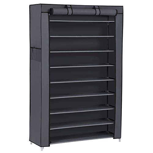 SONGMICS Sapato de tecido de 10 níveis, sapato com capa exterior de tecido, 28 x 88 x 160 cm, para sapatilhas de desporto, saltos, chinelos, moldura de metal, cinzento RXJ36G