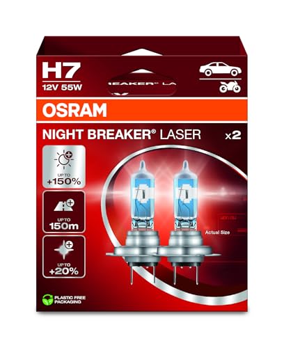 OSRAM NIGHT BREAKER LASER H7, +150% mais brilho, lâmpada de farol halogéneo, 64210NL-2HB, 12V, caixa dobrável pendente (2 lâmpadas)