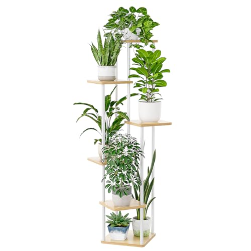 Bamworld Suporte para plantas para interior, 6 níveis, para plantas, escadas de metal, para exteriores, varanda, decoração, quarto, vaso, plantas de interior, mesa para plantas (branco)