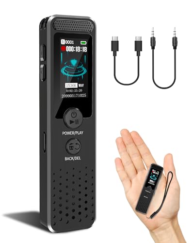 128 GB gravador de voz compacto com reprodução, gravador ativado por voz Tonnlog 1536 Kbps, gravador USB-C para conferências reuniões aulas