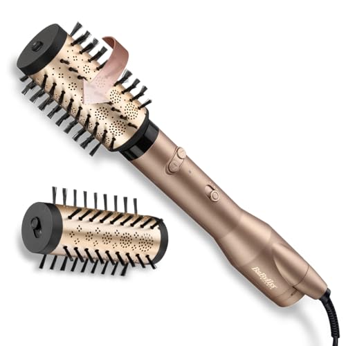 BaByliss Escova rotativa Big Hair Dual Hot Air - Tecnologia iónica anti-frio, acessórios de 50 mm e 40 mm, 2 direções de rotação, 2 configurações de calor ar frio, preto, AS952E