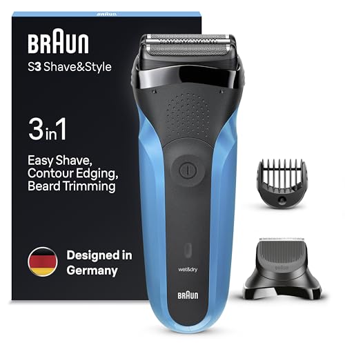 Braun Série 3 Shave & Style 30bt - Raspador elétrico para barba (tecnologia Wet & Dry), cor, preto e azul