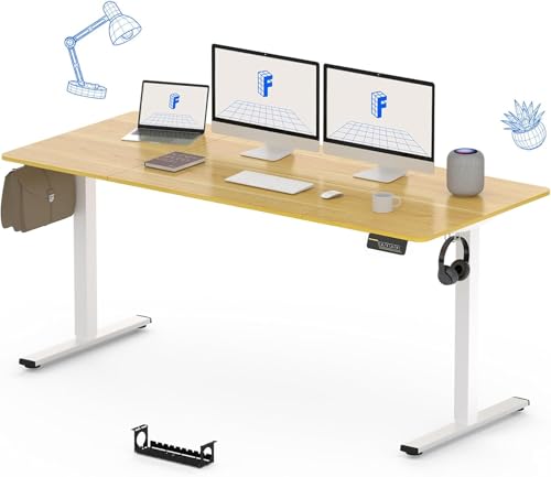 FLEXISPOT 160 x 60 cm, mesa elétrica ajustável em altura, secretária ajustável e elétrica Standing Desk secretária para computador com gancho, função de memória, para escritório e quarto, ácer