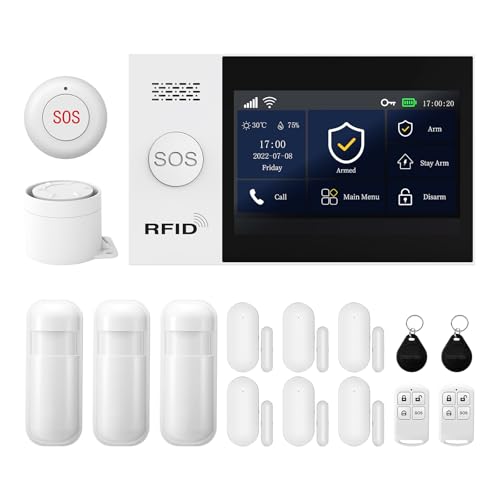 PGST Sistema de alarme doméstico sem fio, kit de sistema de alarme WiFi GSM 4G, antirroubo casa sem fios ecrã tátil de 4,3 cm WiFi compatível com Alexa Google Home