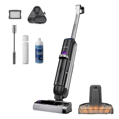 Eureka RapidWash NEW630 Aspirador de pó sem fio em seco e húmido, posição plana de 170°, secagem por ar quente a 60°C, 21600 Pa, 38 min, auto-limpeza e função anti-embaraços, depósito duplo, LED
