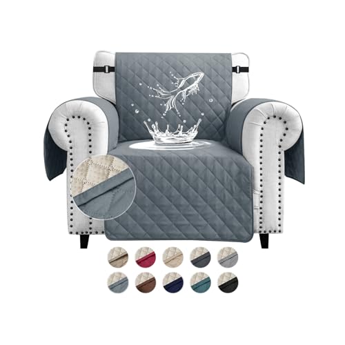 FIGOOO Capa de sofá impermeável 1 lugar antiderrapante com correias elásticas protetor para sofá acolchoado para animais de estimação cães gatos, cinzento - azul