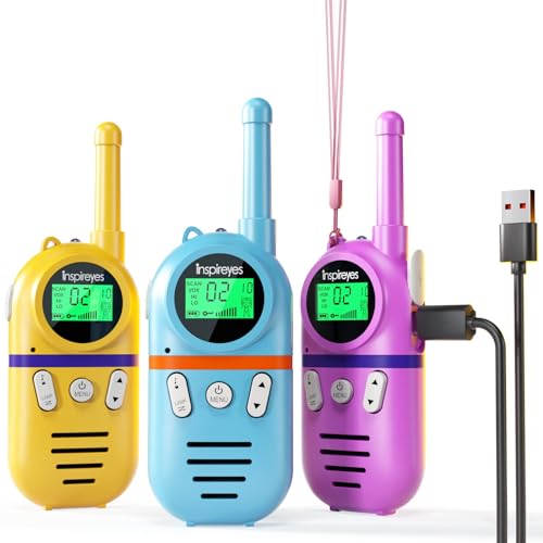 Inspireyes Walkie Talkie crianças recarregável, 48 horas de tempo de trabalho, 3 quilómetros de longo alcance, presentes de aniversário, brinquedos ao ar livre para crianças dos 3 aos 12 anos, pacote