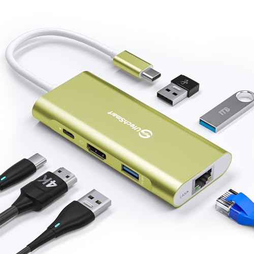 UtechSmart - USB C 6 em 1 Hub adaptador USB C para HDMI com 1000 M, PD 100 W porta de carregamento, 3 portas USB 3.0 adaptador compatível com MacBook Pro, Chromebook e dispositivos USB C (ouro)