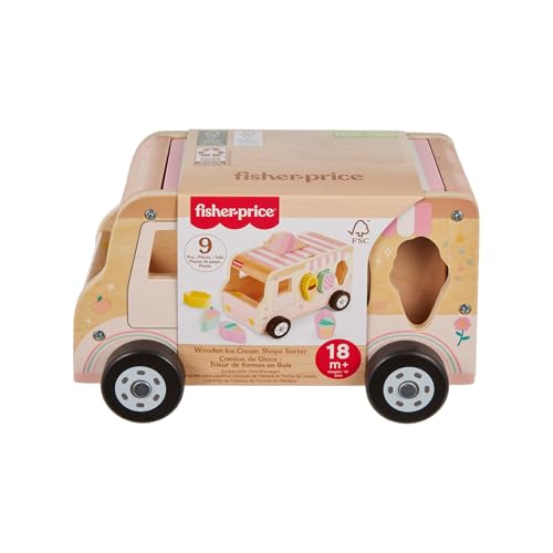 Fisher-Price Camião de geladaria, brinquedo de imitação com 8 blocos de madeira com certificação FSC, encaixa o gelado no carro, inspirado em Montessori, presente para bebés 18 meses, HXT86