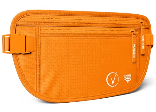 Cinto de dinheiro oculto para viagens, carteira de cintura com proteção RFID, Tangerina, Minimalista