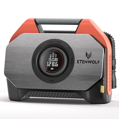 ETENWOLF S6 19200 mAh Inflador de rodas de carro, compressor de ar portátil de 11,03 bares, 7 modos para carro e objetos insufláveis, bomba de ar elétrica