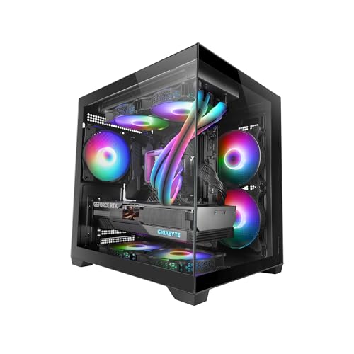 Mars Gaming MC-VIEW2, caixa de jogos microATX, vidro duplo temperado contínuo sem moldura, 1 ventilador FRGB traseiro de 120 mm, suporte de refrigeração líquido até 240 mm, estrutura de câmara dupla
