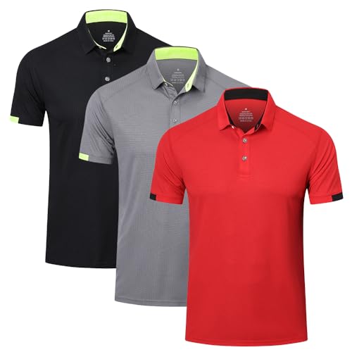 HUAKANG 3 Peças polo homem manga curta desporto lazer secagem rápida respirável t-shirt golfe polos homem