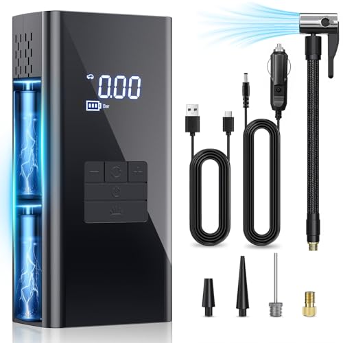 Vexloria Compressor de ar portátil, insuflador de rodas para carro, 6000 mAh insuflador de rodas para carro com ecrã LCD digital, acessórios para motociclo, skate elétrico, bicicletas, bolas