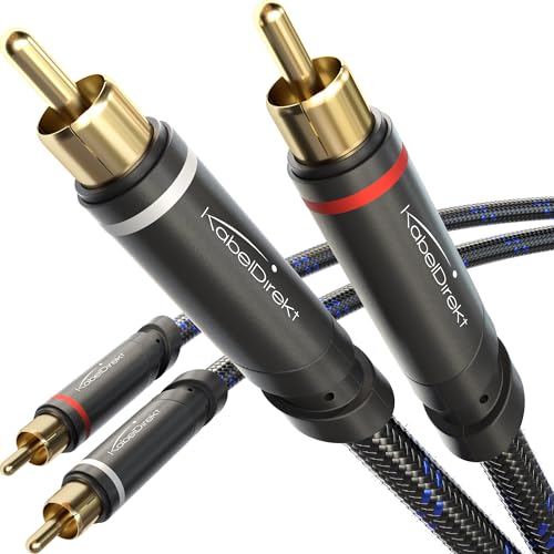 KabelDirekt – Cabo de áudio estéreo – 2 m – entrançado, com conectores RCA, especialmente resistentes a quebras e com qualidade de som brilhante (cabo coaxial & RCA, analógico e digital)