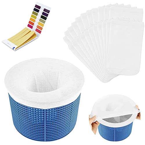 Flintronic 22 peças Meias Skimmer piscina, filtros de Skimmer, meias reutilizáveis de malha de nylon para filtro de piscina, com papel de prova de PH, para capgrap folhas, cabelo, lixo - branco