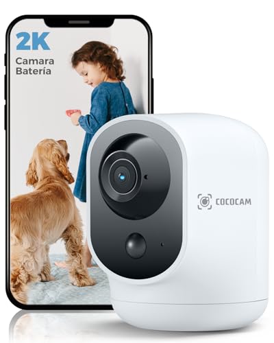 COCOCAM 2K Câmara de vigilância WiFi interior sem cabo com bateria 5200 mAh, 355 °P 90 °T, sem fios para bebés animais de estimação cuidados idosos, reconhecimento AI, deteção humana PIR (1, branco)