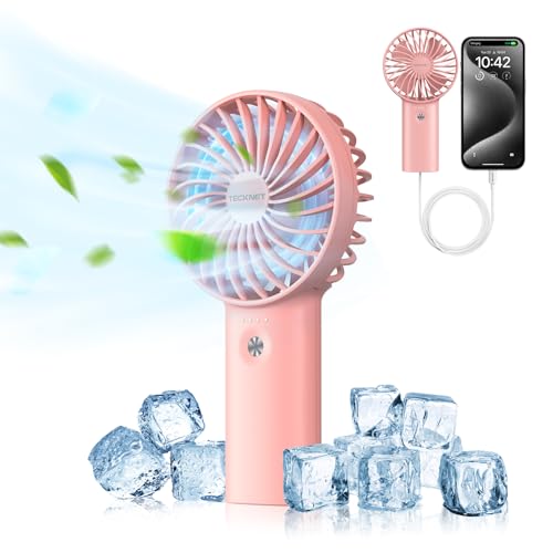 TECKNET Ventoinha portátil USB, 5200 mAh mini ventilador de mão com função de energia móvel, ajustável 3 velocidades portátil elétrico ventilador para escritório, casa, viagens, exterior