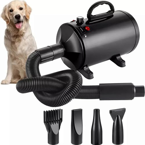 Memows Secador de cabelo para cães, secador de cabelo profissional para cães de 2800 W, velocidade e calor ajustáveis, secador de cabelo para animais de estimação, secadores para cães com 4 boquilhas