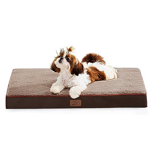 Bedsure Cama cão ortopética média - colchão cão lavável e destacável, almofada viscoelástica para cão com espuma de caixa de ovos, castanho, M, 76 x 51 x 7,6 cm
