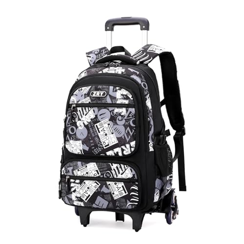 Amythe Mochila com rodas para adolescentes rapazes, carrinho mochilas escolares para crianças de 10 a 18 anos, design elegante e funcional de 40 l, mochila de viagem Trolley para adultos - preto
