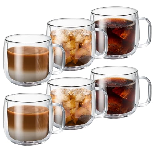 MESNEY Conjunto de 6 chávenas de café de vidro de parede dupla, 300 ml, borosilicato de alta resistência ao calor, isolado, chávena de chá de vidro transparente, máquina de lavar louça, ideal para