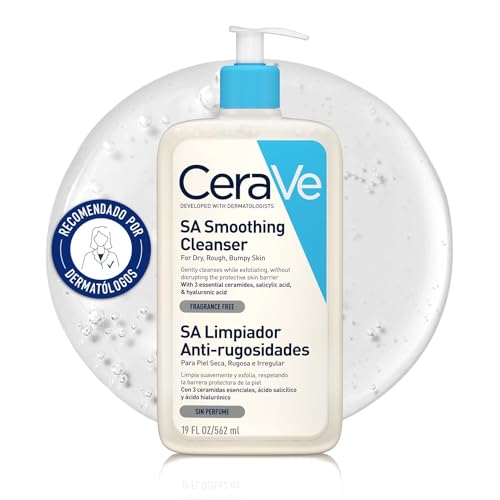 CeraVe, Gel SA Limpador espumoso anti-rugosidades, para pele seca, áspera e irregular, limpa suavemente e esfolia, enriquecido com ceramidas essenciais, ácido salicílico e ácido hialurónico, 562 ml