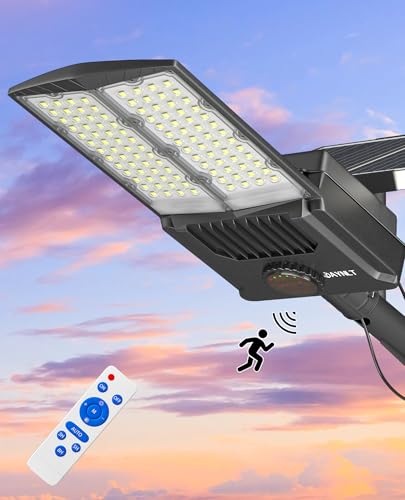JAYNLT Y-10500 W Luzes solares exteriores, 65000 K luzes solares LED com sensor de movimento, IP67 impermeáveis luz solar potente, holofote solar exterior para pátio, calçados, rua