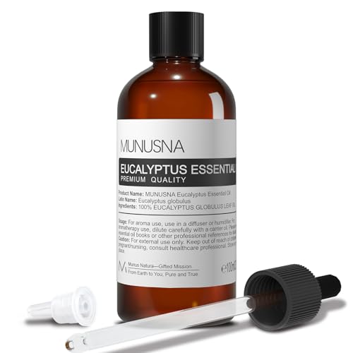 Óleos essenciais Eucalipto 100 ml, MUNUSNA óleos essenciais para humidificador difusor naturais puros, óleo de eucalipto para melhorar a congestão nasal, Eucalyptus Oil
