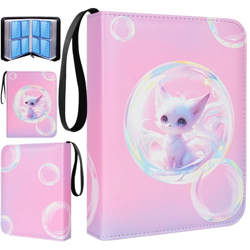 Álbum de recortes para cartões, álbum de treinador, álbum de cartões, impermeável, coleção de álbuns, 400 bolsos, cadernos para cartões colecionáveis, rosa