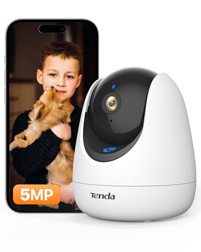 Tenda CP7 V2.0 Câmara WiFi monitorização interior 5 MP, detecção humana, chamada com um só clique, câmara de segurança interior com áudio bidirecional, Alexa, câmara de vigilância para bebé e animais