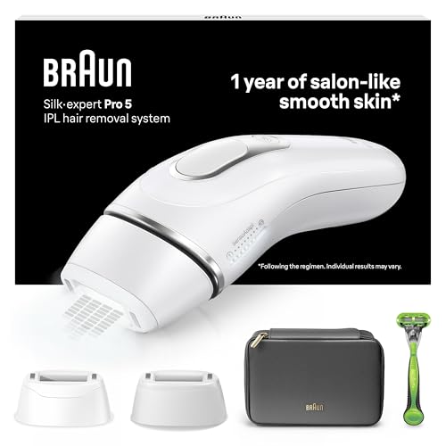 Braun Luz de pulso Silk-expert Pro 5 PL5145 IPL, remoção de pelos em casa, capa, máquina de barbear Gillette, 2 cabeças