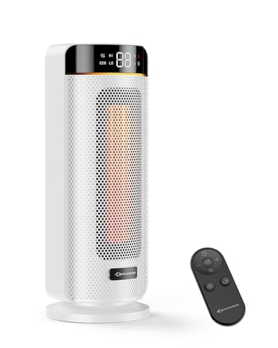 MYCARBON Aquecedor de baixo consumo 1000 W/1900 W com ecrã LED TEMP ajustável 5 ℃-35 ° 32 dB modo ECO Timer 12 h oscilação 70 ° fogão elétrico com desligamento automático e controlo remoto (branco)
