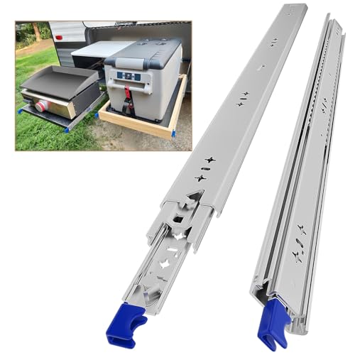 AOLISHENG Guias de correr para gavetas com travão 700 mm extensão completa para trabalho pesado trilhos para gavetas 120 kg capacidade de carga com fechadura 1 par (2 peças)