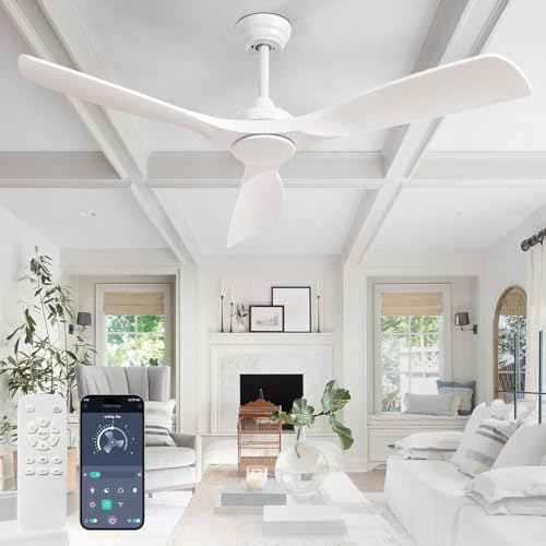 Depuley Ventoinha de teto sem luz 132 cm exterior com controlo remoto APP para pátio, alpendre, ventilador preto interior, 3 pás, reversível, 6 velocidades silencioso