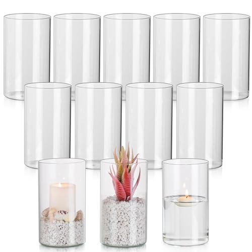 Glasseam Porta-velas de vidro furacão para velas de pilar, suporte de velas de pilar para sala de estar, suporte de velas cilíndrico 12 para velas votivas de palitos de chá, vasos transparentes para