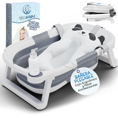 Banheira dobrável bebé com almofada panda design portátil para recém-nascido até 2 anos - banheira de bebé com almofada ergonómica e pernas antiderrapantes - fácil de limpar, ideal para casa ou