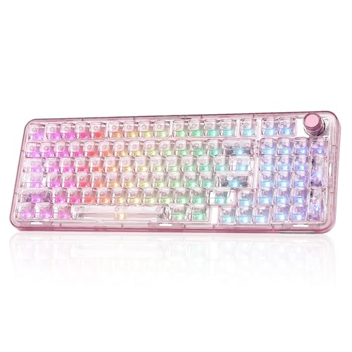 YUNZII X98 Teclado mecânico sem fios para jogos, BT5.0/2.4Ghz/USB-C teclado Hot-swappable Switch pré-lubrificados, QMK/via montagem em junta RGB, 98% QWERTY (branco, Snow Switch) (rosa, Snow Switch)