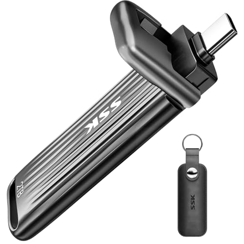 SSK 2TB SSD USB C Pendrive, velocidade máxima 2000 MB/s apenas para USB3.2 Gen2x2, disco rígido externo SSD portátil compatível com Android Phone Mac Laptop, suporte para iPhone 15/16 4K ProRes