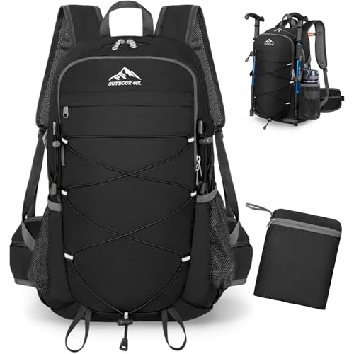 LUROON Mochila caminhada 40 litros homens mulheres mochila dobrável ultraleve impermeável mochila de trekking com riscas refletoras mochila montanha para acampamento caminhadas escalada ciclismo