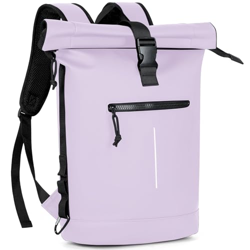 Lekeinchi Mochila de rolo para homem, mochila impermeável mulher para portátil de 17 polegadas, elegante mochila de viagem mochilas tipo casual para viagens, ciclismo, escola uni, malva
